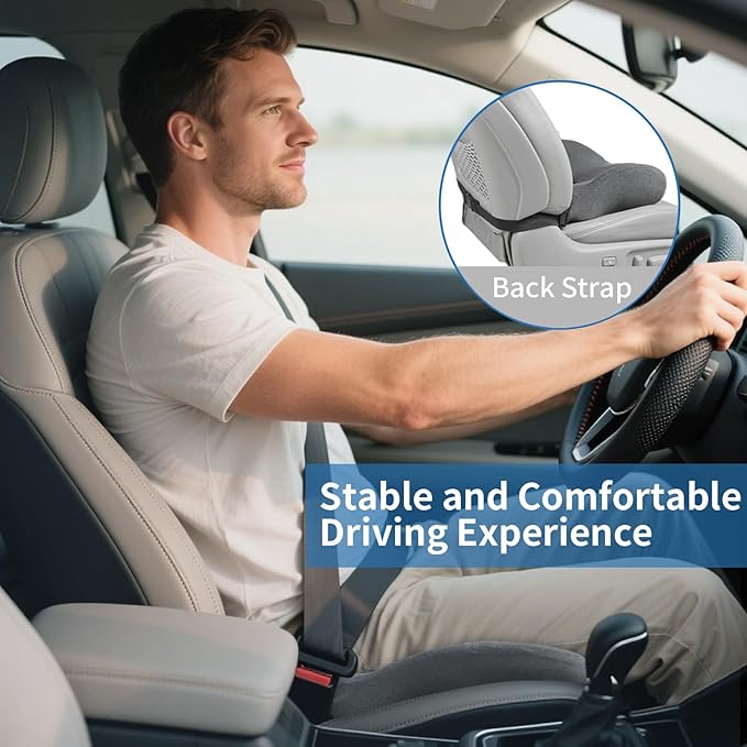 Office Chair Cushion - High Support Thickened Car Seat Cushion with Strap for Hip, Sciatica,and Tailbone Pain Relief - Ideal for Heavy People, Memory Foam Seat Cushion for Car, Truck, Home