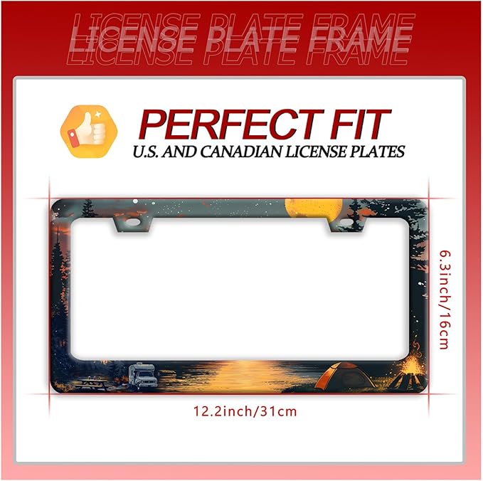 Camping License Plate Frame Personalized Forest License Plate Frames Funny Auto Accessories Bracket Stainless Steel License Plate Holder 6x12 Inch