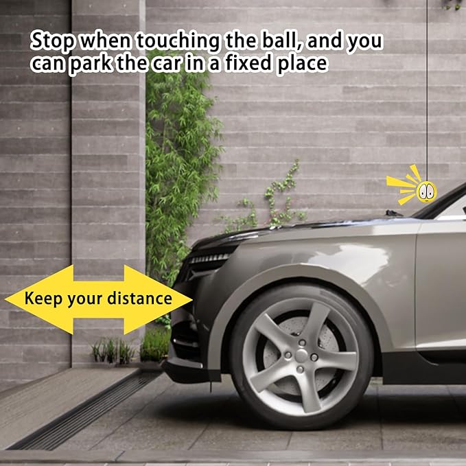 2 Sets Double Garage Parking Aids, Includes 2 Pieces Parking Assist Balls Garage Ball Stopper, 4 Pieces Plastic Cord Locks and 4 Pieces Screw Hooks Garage Parking Indicators for Car Parking