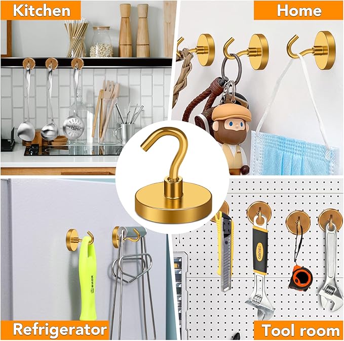 MIKEDE Magnetic Hooks,150LB Heavy Duty Magnets with Hook, Super Strong Magnets Neodymium Extra Strength Hooks for Hanging, Magnetic Hanger for Cruise(Yellow, 10 Pack)