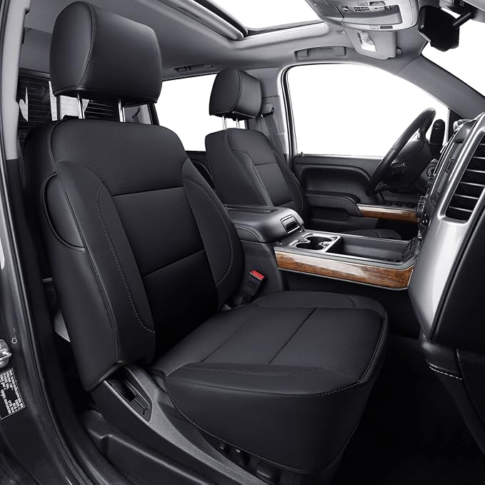 LUCKYMAN CLUB Front Seat Covers fit for Crew Cab/Extended Cab/Regular Cab of 2014-2018 Chevy Silverado Sierra 1500, 2015-2019 Silverado Sierra 2500 3500 (Black 2 pcs)