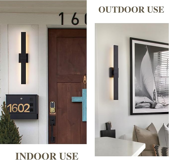 Modern Outdoor Wall Light Fixtures 27.2" Black Outdoor Porch Lights Exterior LED Wall Sconces, 12W Integrated LED Long Outside Light Fixtures for Garage, Porch, Patio, Front Door, House, etc.