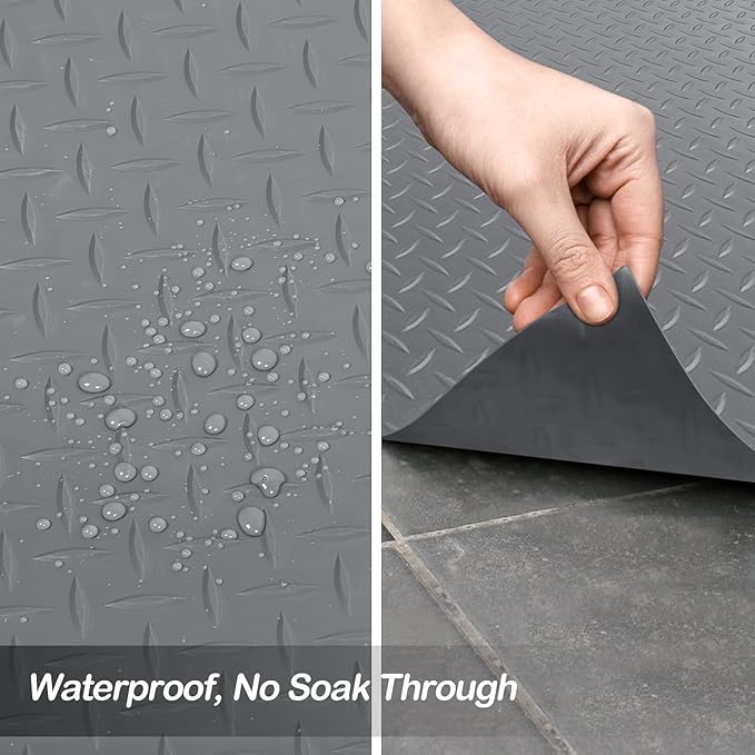 Garage Floor Mat, 4x8.2ft Diamond Rubber Plate Garage Flooring Rolls, Non-Slip Car Parking Mats Gray Floor Protector Mat for Garage Floor Under Car Trailer Truck