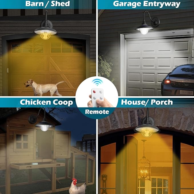 SIEDiNLAR Solar Barn Light Outdoor 3 Modes 2 Lighting, Aluminum Vintage Farmhouse Gooseneck Wall Light Waterproof with Remote & Motion Sensor for Barn Garage Shed Porch Chicken Coop Black (2 Pack)