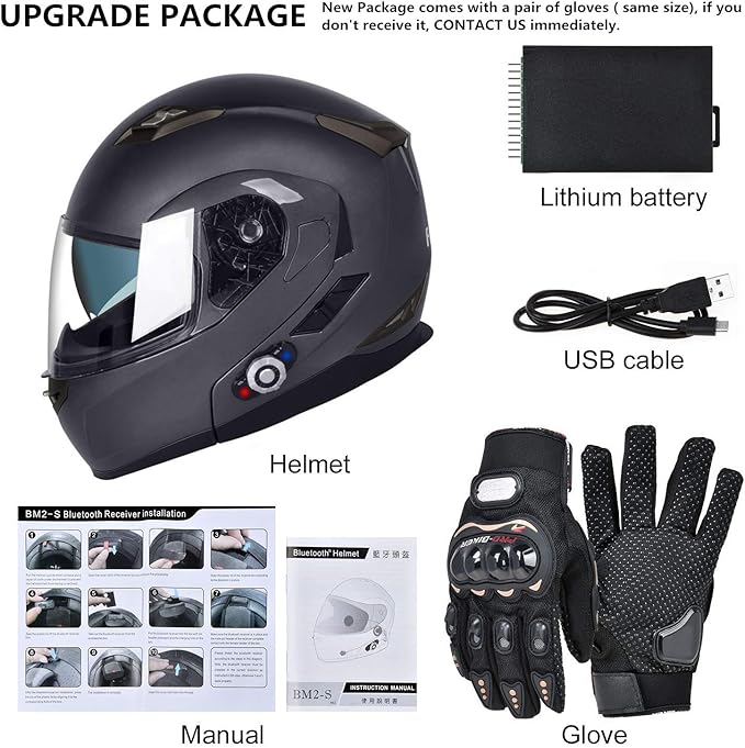 FreedConn BM2-S Bluetooth Motorcycle Helmet, Flip-Up Modular Motorbike Helmet, 500M Connectivity for 2-3 Riders, Voice Dial, Hands-Free Call, MP3, FM, DOT Certified ( Medium, Gray)