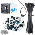200pcs 3/4" 3M Back-Glue Self Adhesive Black Strong Cable Zip Tie Mounts with 8" Ties, Screws, UV Protection Outdoor Sticky Wire Fasteners Cable Clips Management Anchors Organizer Holders Squares