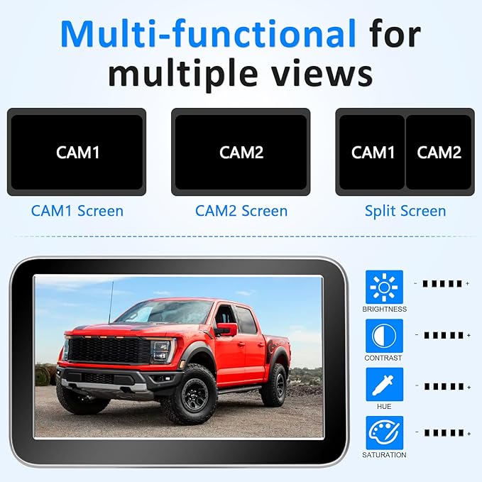 Wireless Backup Camera for Trucks - 7 Inch Monitor, HD 1080P, Color Night Vision, 2 Channels, IP69 Waterproof Backup Camera for Pickups, Cars - Easy Install for Towing & Parking