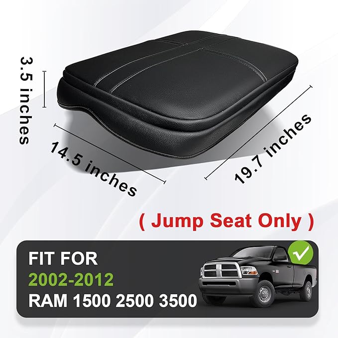 Muslogy Center Console Armrest Cover Compatible with Dodge Ram1500/2500/3500 2002-2012 Comfort Armrest Pad Arm Rest Cushion Vegan Leather Protector 1-Inch Extra Thick(Jump Seat ONLY)