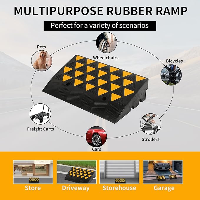 BESEA Rubber Curb Ramp 6" inch High 23.6" Length (Heavy Duty Ramp, 1PCS), for Driveway Curb Ramp Car Motorcycle Loading Dock Truck Pickup Truck Threshold Ramp(6 inch Height, Capacity 60000lbs)-1pack