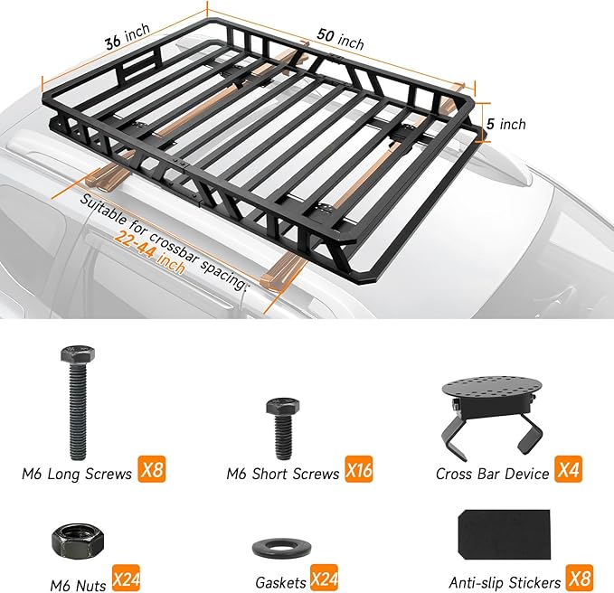 NIHAO 50"x36"x5" Heavy Duty Roof Rack Cargo Carrier, Universal Car Top Luggage Basket for SUV, Truck, RV, Pickup, Holds Up to 250 Lbs