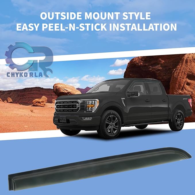 Outside Mount Window Visors Rain Guards Fit for 2015-2024 Ford F150 SuperCrew, Fit for 2017-2024 F150 Raptor F250 F350 F450 F550 Super Duty Crew Cab, Side Wind Deflectors Vent Shade