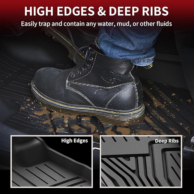 LASFIT Floor Mats & Trunk Mat with Backrest Mat for Honda Pilot 2023-2025, All Weather TPE Floor Liners 1st & 2nd & 3rd Row & Cargo Mat with Backrest Mat Full Set, Black