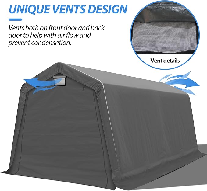8' x 14' Outdoor Storage Shelter Shed, Portable Storage Shed Heavy Duty Portable Garage with Roll-up Zipper Door for Generator, Vehicles,Motorcycle