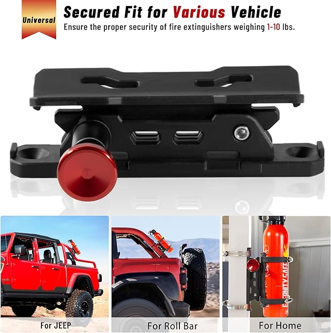Quick Release Fire Extinguisher Mounts - 2-Pack Car Fire Extinguisher Holder Brackets for Vehicle Jeep Wrangler JT, TJ, JL, JKU, UTV, Polaris RZR, Ranger, Can-Am X3, Yamaha – Corrosion-Resistant