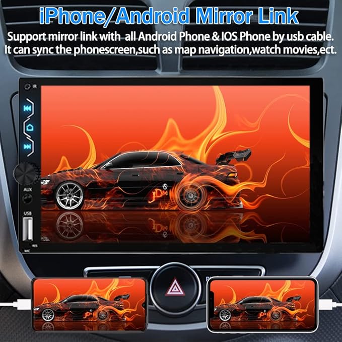Leadfan Double Din Car Stereo with Dash Cam,7 Inch Full HD Touchscreen Car Audio Receiver Support Carplay and Android Auto,Car Stereo with Bluetooth,Mirror Link,Backup Camera,FM/USB/AUX/Subwoofer