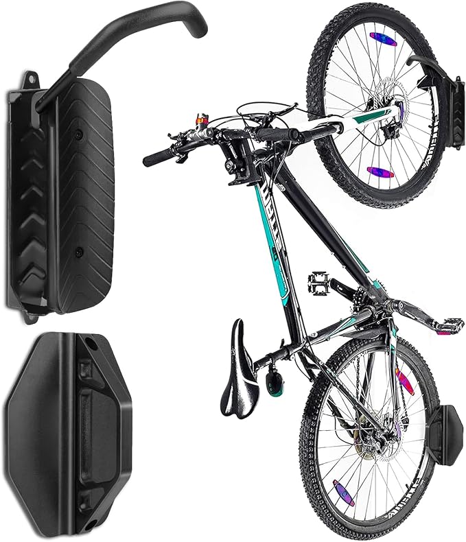Bike Rack Wall Mount, Garage Wall Bike Rack, Vertical Bike Rack Holds Up to 66lbs, Garage Space Saving Sturdy Wall Bike Rack,Bike Hanger for MTB, Road, eBike, Easy to Install