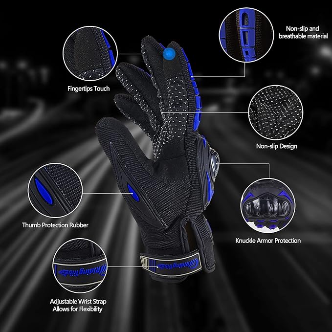 Motorcycle Gloves for Men and Women Full Finger Touchscreen Mountain Dirt Bike Gloves for Powersports BMX ATV MTB Driving Motocross Cycling Gloves(XL, Blue)