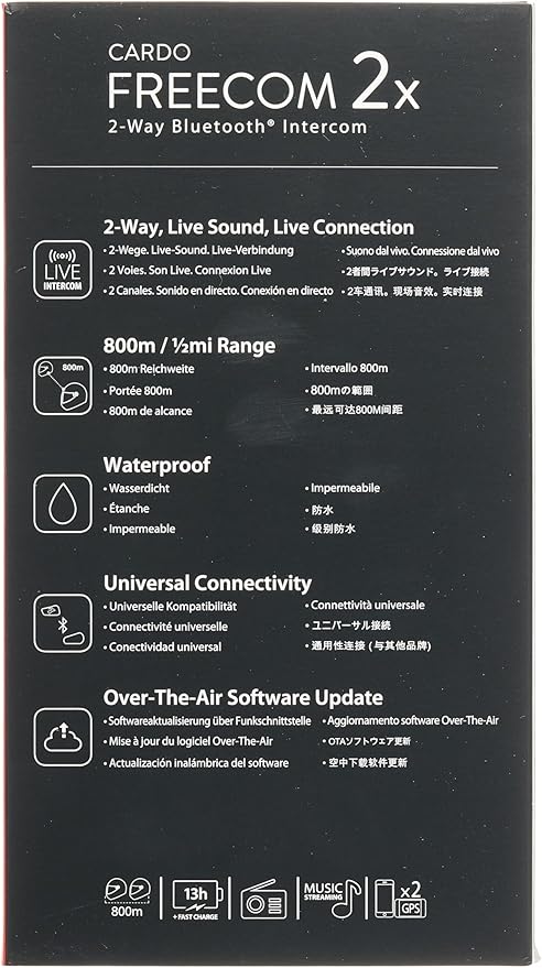 Cardo Systems FREECOM 2X Motorcycle 2-Way Helmet Bluetooth Communication System Headset Intercom, Universal Bluetooth Connectivity, Waterproof, 40mm Speakers - Dual Pack