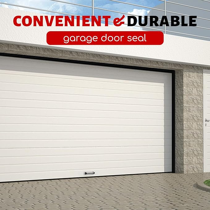 Garage Door Seal Top and Sides Seal Strip, 40FT Universal Garage Door Weather Stripping, Durable Garage Door Bottom Seal Replacement with Adhesive Backing and Screws (Black, 40FT)