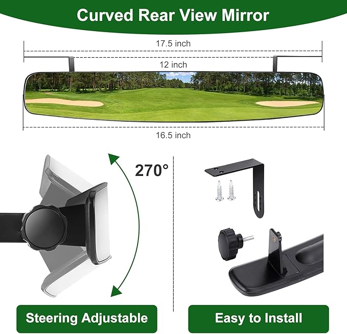 Golf Cart Mirrors Kit for EZGO Club Car Yamaha, No-Drilling Night Safety Reflective Design Golf Cart Side Mirror and Rear View Mirror Kit Universal Foldable and Adjustable Rotatable HD Glass