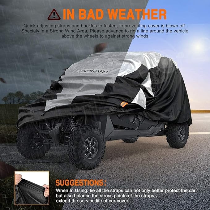 Neverland UTV Cover Waterproof 300D Heavy Duty 2-3 Seater/4-6 Seater 4 Door Side by Side Covers All Weather Protection Compatible with Polaris RZR Can-Am Maverick Defender Kawasaki