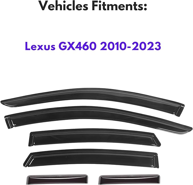 KPY Window Visor Compatible with Lexus GX460 2010-2023, 6PC Rain Guard Side Window Vent Deflectors Tape-On Style, 2010 2011 2012 2013 2014 2015 2016 2017 2018 2019 2020 2021 2022 2023