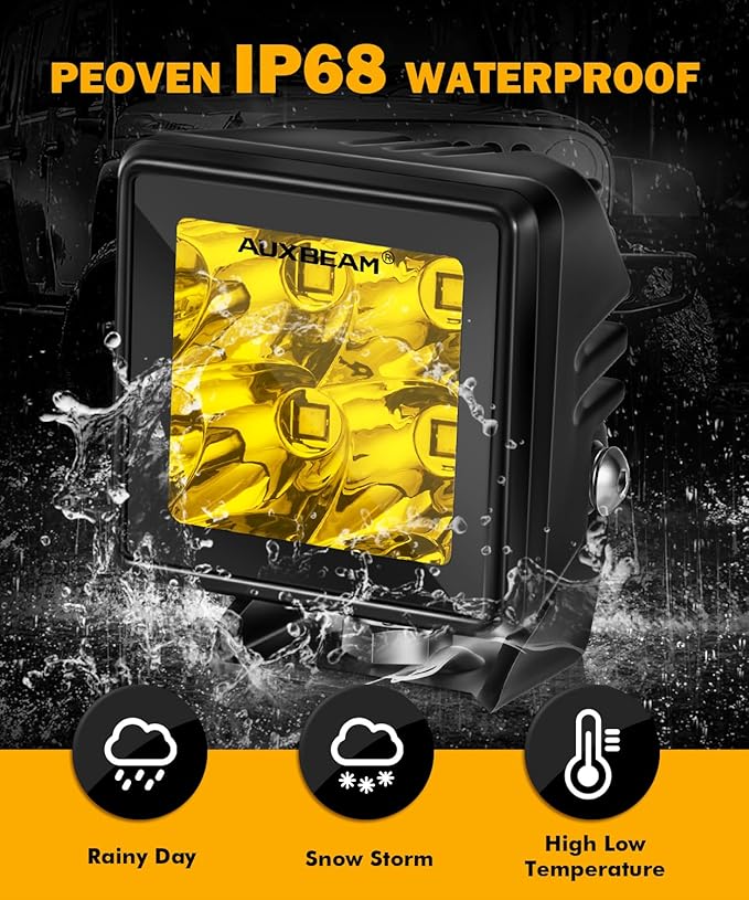 Auxbeam LED Pod Light, 2 Inch Amber Fog Light Offroad Cube Light Pods Focusing Spotlights, 4000LM Spot Beam Auxiliary Driving Ditch Work Lights for Auto Truck Car Jeep
