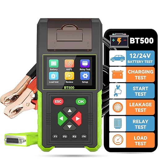 Automotive Battery Tester with Printer, 12V 24V Car Battery Load Tester and Alternator Tester, 20-2000 CCA Battery Capacity Tester, Relay Tester, Leakage Test for Heavy Duty Truck, BT500