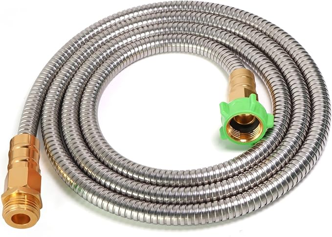Metal Short Garden Hose 8 ft, Stainless Steel Water Hose Leader, Small Hose Extension, Lightweight Flexible Hose Extender for Outdoor Watering Washing (8FT)