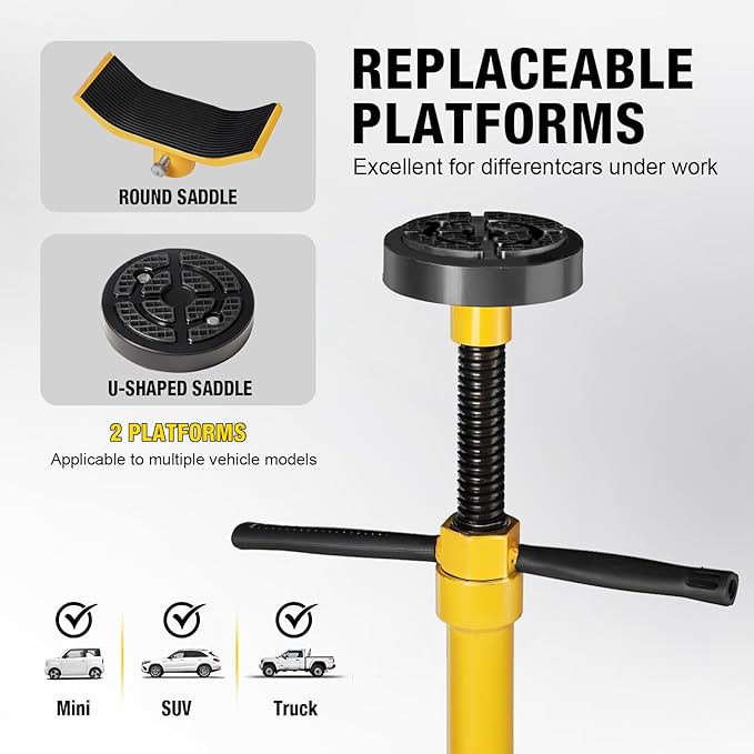 YELLOW JACKET Underhoist Support Stand 3/4 Ton Capacity Lifting from 52.8" to 76", 12 Inch Diameter Base, Bearing Mounted Spin Handle, Contoured Saddle Supports Vehicle Components, Self-Locking Screw
