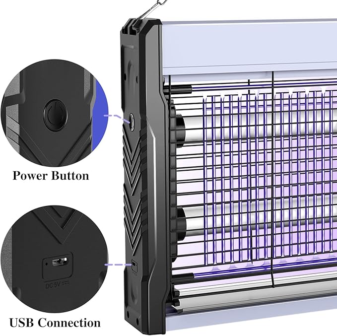 PALONE Electric Bug Zapper 3200V Mosquito Zapper Killer Indoor Insect Killer with Hanging Chain Mosquito Trap with Removable Collection Tray USB Electric Bug Zapper Outdoor for Home Office (16 in)