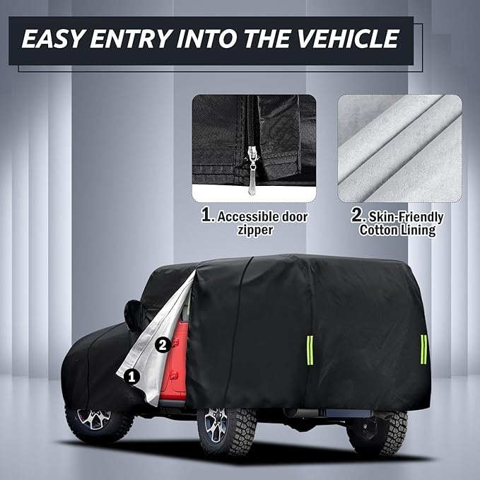 Car Cover Custom Fit for Jeep Wrangler 4 Door 2006-2025 JK JL, Migaven Waterproof Full Exterior Cover Rain Sun Protection with Door Zipper