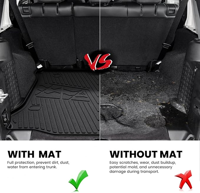 LASFIT Trunk Mat for Jeep Wrangler 2011-2018 JK Unlimited 4-Door (NOT for JL or 2-Door) All Weather TPE Custom Fit Cargo Mat Trunk Liner Cargo Liner, Black