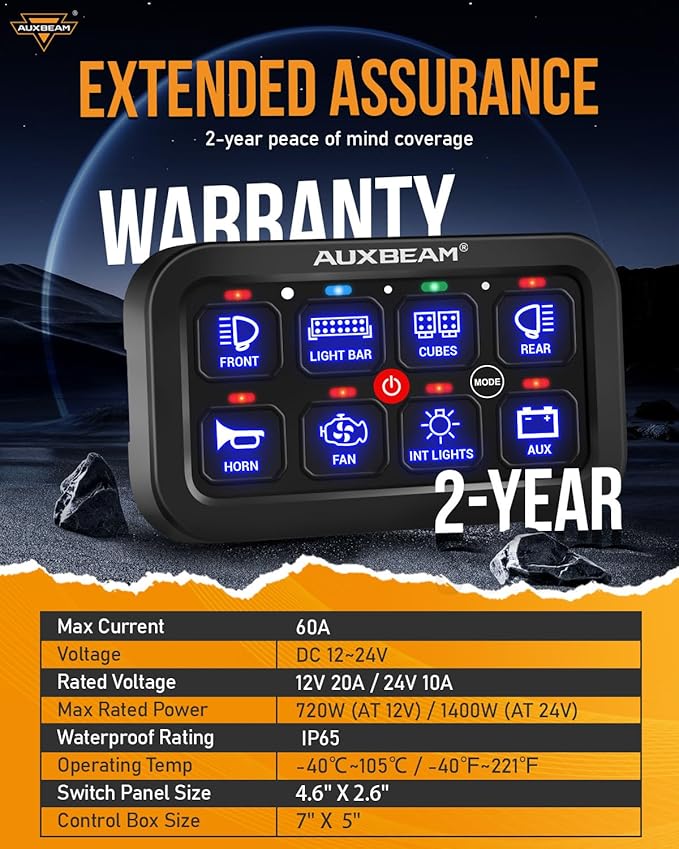 Auxbeam Switch Panel RB80 RGB 8 Gang Switch Panel Auto-Dimmable Multifunction Switch Panel w/Momentary Toggle Pulsed Memory, Aluminum Switch Panel for Truck Boat Car RV Waterproof, 2-Year Warranty