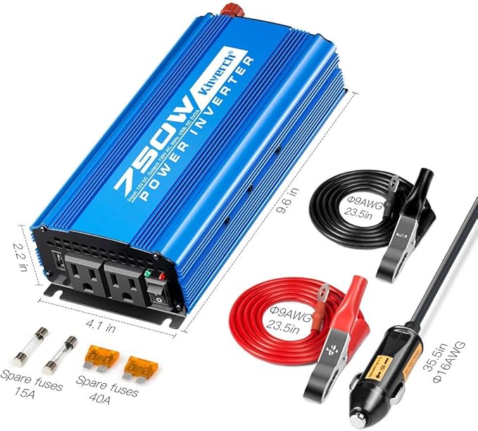 750 Watt Power Inverters DC 12V to 110V AC Converter with 2 AC Outlets and 2A USB Charging Port for Camping Car Power Inverter for Car Cigarette Lighter