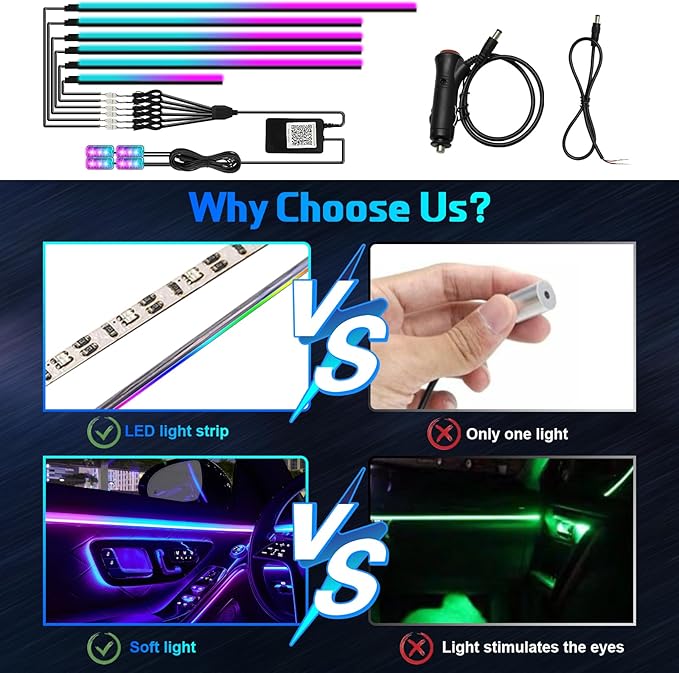 Dreamcolor Interior Car Lights, WEBUPAR Car Accessories 10 in 1 Car LED Strip Lights with APP Control and 213 Modes, 175 inches 593 LEDs Acrylic Fiber Optic Lights, RGB Neon Car Lighting