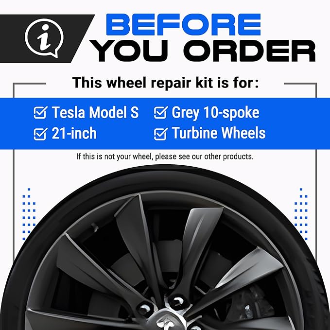 Premium Tesla Wheel Curb Rash Repair Kit for Model S 21-inch Grey Turbine Rims - DIY Kit with Color-matched Touch Up Paint - Made in USA