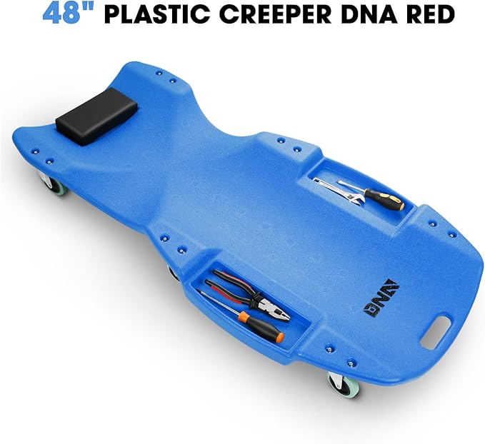 DNA MOTORING TOOLS-00239 48 Inches Heavy-Duty Low-Profile Roller Automotive Creeper with Padded Headrest, Blue