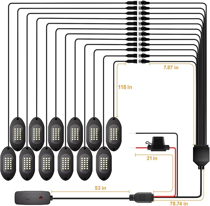 Honalia Pure White Rock Lights for Trucks 12 Pods, 6000K White LED Rock Lights Kits with Switch