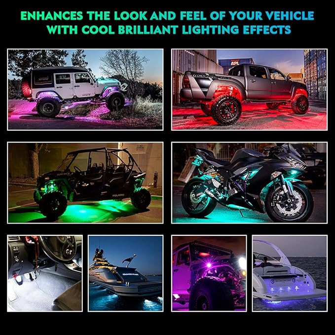 Xprite RGB Bluetooth Rock Lights Kit, Multicolor Neon Lighting Cars Underglow Footwell Wheel Well Light Pods, w/RF Remote Controller for Off-Road, Trucks, UTV, ATV, SUV, RZR, Motorcycles, Boat 8 PCS