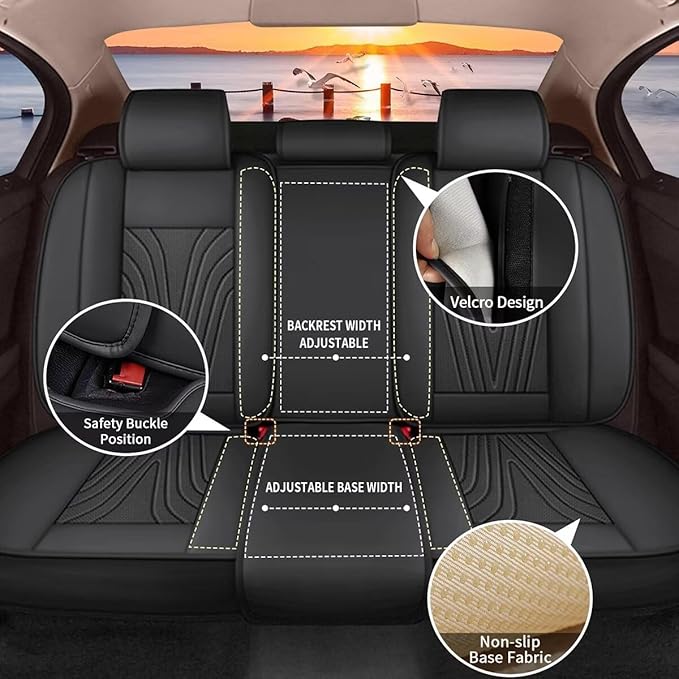 Car Seat Cover Fit for Toyota Camry 2012-2025 Full Set Faux Leather Breathable Waterproof Camry Seat Covers Automotive Cushion Protector Compatible Airbag (5 Seats & Black)