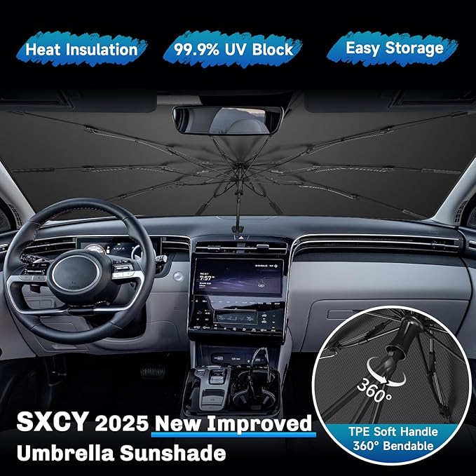 SXCY for 2022-2024 2025 Hyundai Tucson Windshield Umbrella Sunshade [Easier Foldable] for 2024 2025 Hyundai Tucson Accessories 2025 Tucson Sunshade Umbrella 2025 Tucson Windshield Umbrella Sun Shade