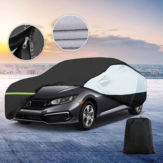 Universal Sedan Car Cover Fit for Toyota Corolla, Honda Civic, Nissan Sentra, Ford Focus, Chevy Cruze,Waterproof All Weather Anti-UV Windproof Snow Protection - Up to 193''(L)
