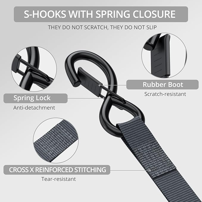 Justech 2 Pack Retractable Ratchet Straps, 1 in x 11.6 ft-1411 lbs Break Strength, Heavy Duty Auto Ratchet Tie Down Straps with Soft Loops & Storage Bag for Motorcycle, Truck, Trailer, Cargo Van, Boat