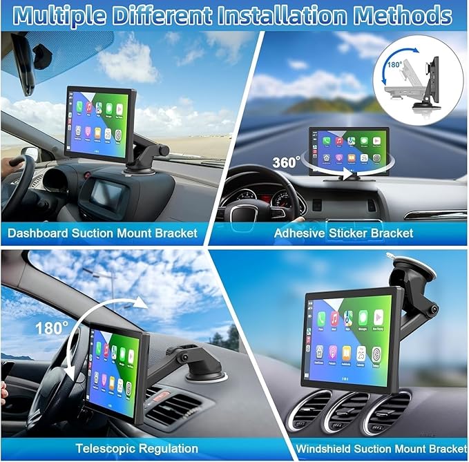 Portable Carplay Screen for Car, 9" Wireless Carplay Touchscreen with 4K Dash Cam, Android Auto Car Stereo, Car Audio Receivers with 1080p Backup Camera, GPS, Bluetooth, FM, Siri