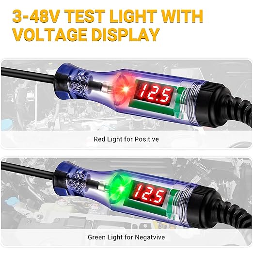 Test Light Automotive 3-48V Digital LED Circuit Tester, Auto Light Tester with Voltage Display, Electric Tester Pen with Voltmeter and Probe for Checking Car Truck Motorcycle Fuses & Battery Voltage