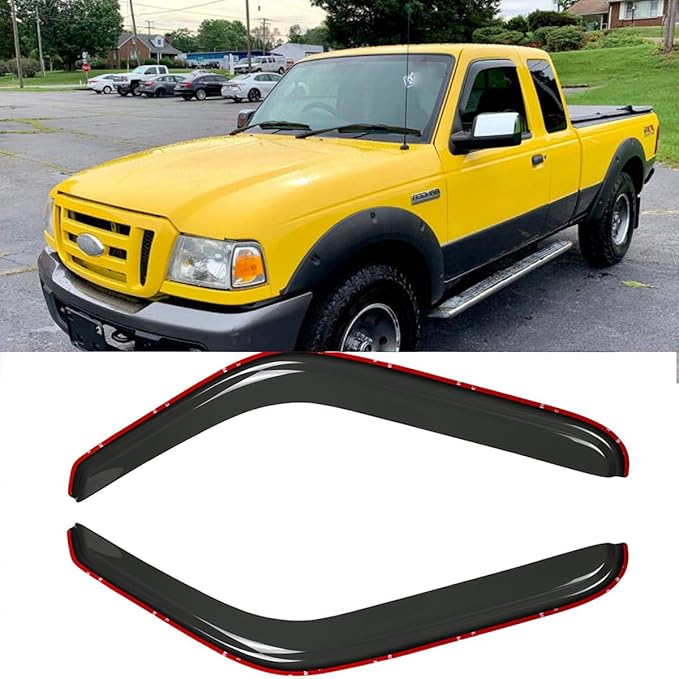 2pcs Original Shatterproof Rainproof in Channel Style Sun Rain Guard Durable Side Window Wind Deflectors Dark Smoke Nice Looking Vent Window Visors Compatible with Ford 1993-2011 Ranger 92083