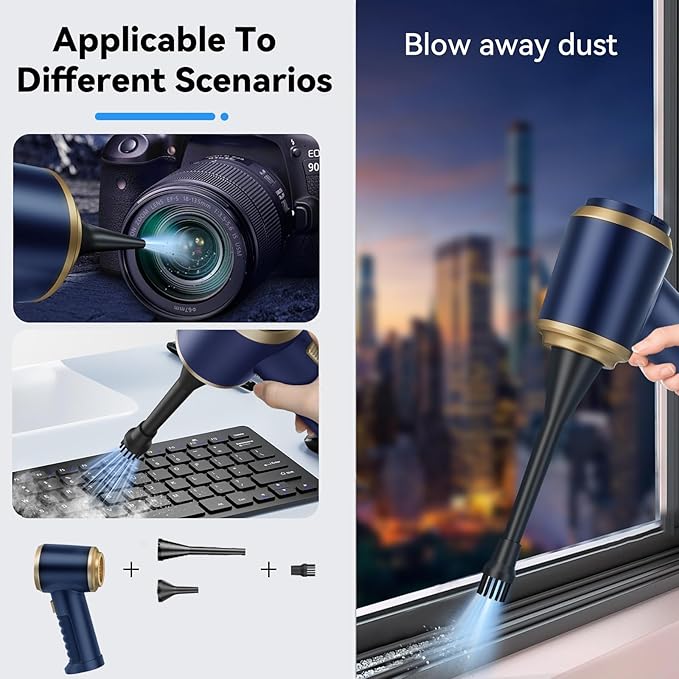 Mini Car Vacuum Portable Cordless Handheld Vacuum Cleaner and Air Duster 2 in 1 with Multi-Nozzles for Car, Computer, Sofa, Office, Pet, Home (Blue and Gold)