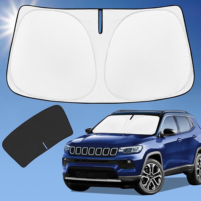 Sun Shade Sunshade for Jeep Compass Windshield Cover, 4-Layer Front Window Shade Custom fit Compass 2017-2024 2025 Sun Visor 240T Retractable Shield Shade Blocks UV Rays Cooler Car Accessories