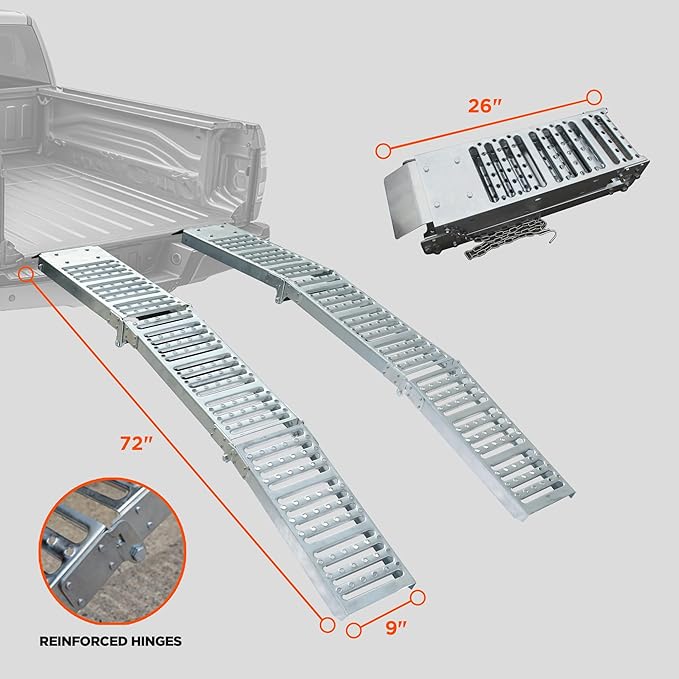 Rockland 72" x 9" Tri-Fold Steel Truck Ramps, 1000 LBS Capacity, Folding Trailer Ramps for Motorcycles, Ebikes, Dirtbikes and ATVs, Heavy Duty Loading Ramps for Trailer Pickup Truck, 2 Pcs